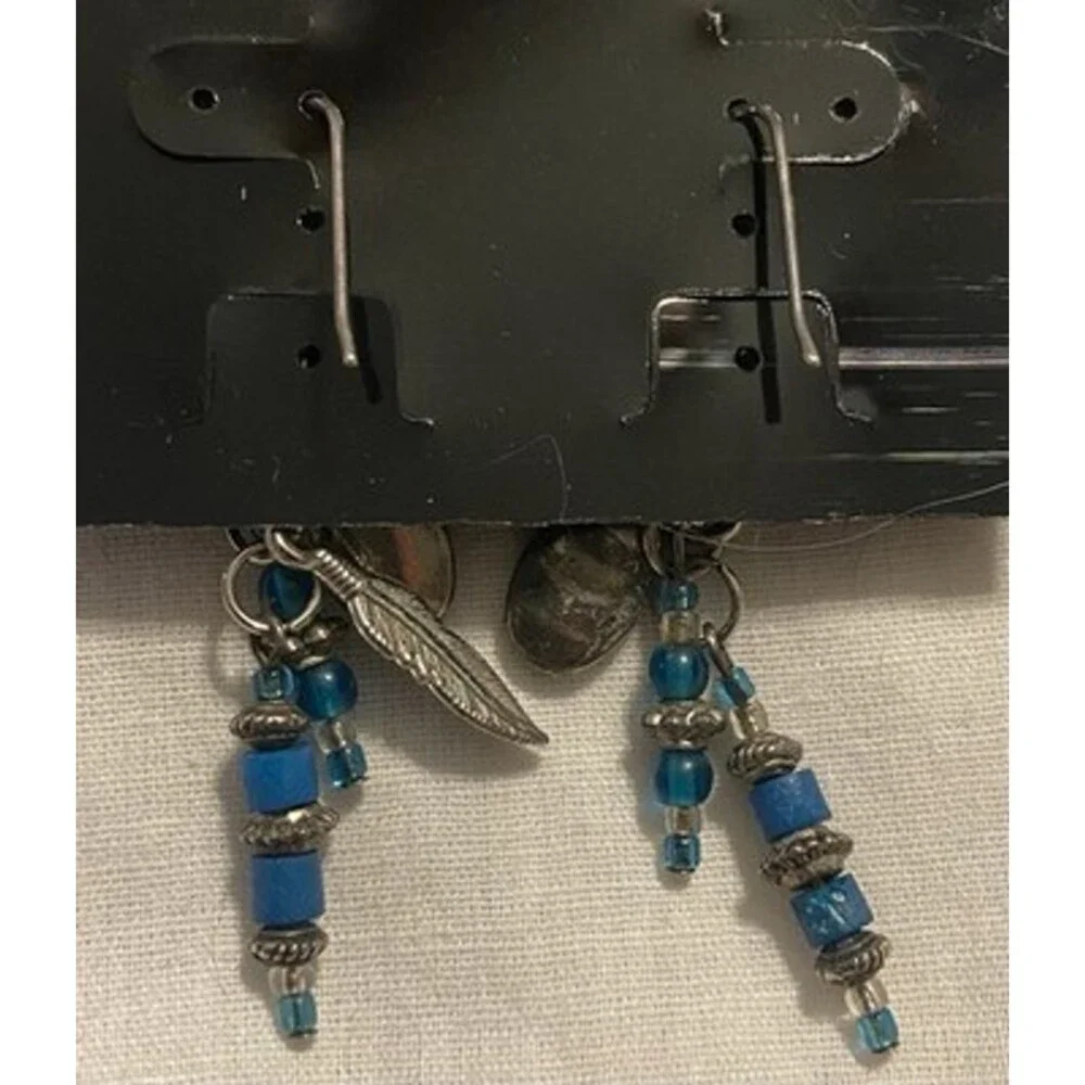 Girls Lady's Bohemian Boho Aqua Blue Bead Pierced Earrings 7cm
